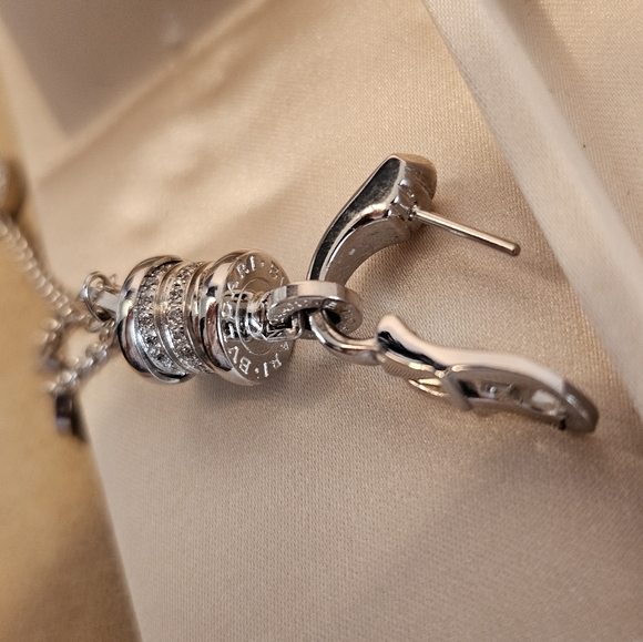 Bvlgari B.Zero White Gold 18k DIAMONDS 750 Drop Dangle Earrings 2.8 Inch Length - Picture 16 of 17